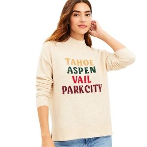LOU & GREY Ski City Sweater Tahoe Aspen Vail Park City Oatmeal Size Small